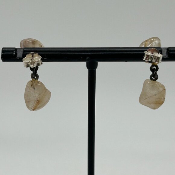 Vintage Sterling Silver Dangle Earrings With Natural Quartz Gemstones - Picture 10 of 12